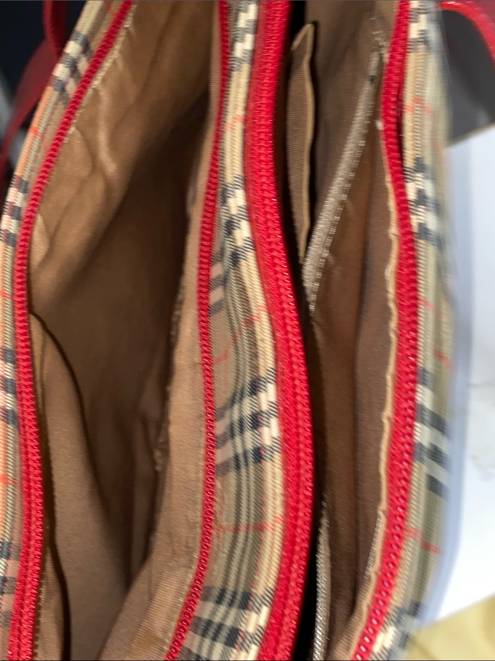 Burberry Nova Check Tote with Red Trim and Handles - Picture 14 of 16